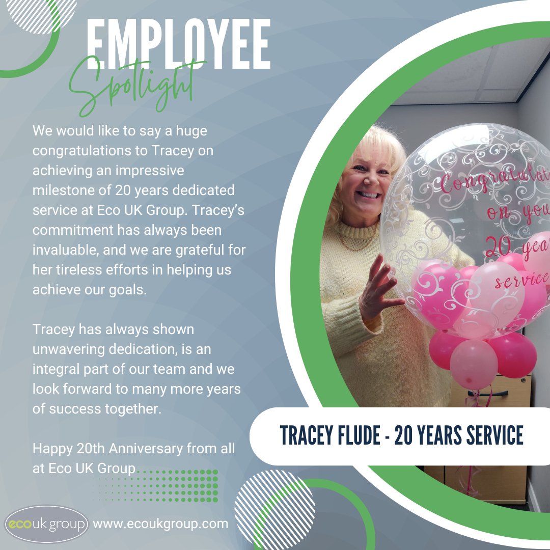 EcoUKGroup's tweet photo. Happy 20th Anniversary Tracey, from all at Eco UK Group https://t.co/fMppKoGuWf