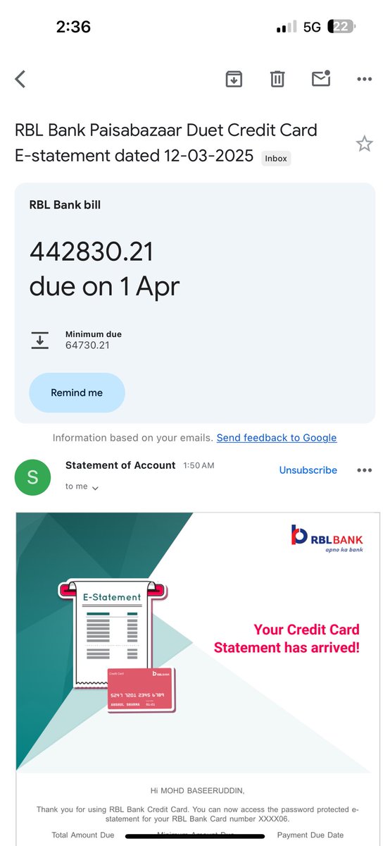 md_baseer's tweet photo. Fraud &amp; Negligence by @RBLBank!My CC limit was ₹3,89,000, now due ₹4,42,831 with random payments (₹1,666, ₹1,773, ₹4,301) I didn’t make! Despite reporting fraud  &amp; raising a dispute, bank refuses to act!@RBIsays@IndianConsumerF @Cyberdost Wheres the accountability#CyberCrime https://t.co/mZurkKVdgL