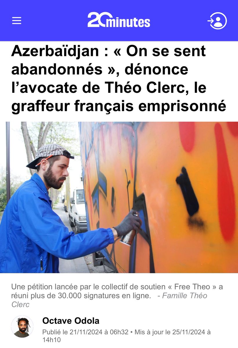 ALCOCILI's tweet photo. Le Français Théo Clerc, un graffeur condamné à 3 ans de prison pour avoir fait un tag sur un métro de Bakou, a vu sa peine confirmée en appel en 2024, sur fond de relations très tendues entre la France et l'Azerbaïdjan. #Sansal #IndignationSelective https://t.co/Ol27oXem3Q