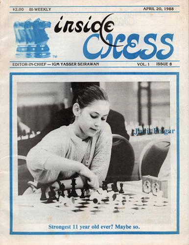 GMJuditPolgar's tweet photo. Archive = treasure!!!
Cover from '88 of #InsideChess by #YasserSeirawan ๐
#ChessConnectsUs #JuditPolgar #chess #chessnews #chessmagazine #past #memories https://t.co/I8c1pFcdy3