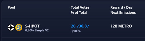 A big metro rewards in our LP pool on <a href="/MetropolisDEX/">Metropolis</a> , add liquidity in order to be rewarded! $HPOT + $WS
Lp to add:
app.metropolis.exchange/liquidityv2/ma…