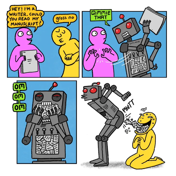when you say "duhh ai writing is good actually" you're the yellow guy. this is u 