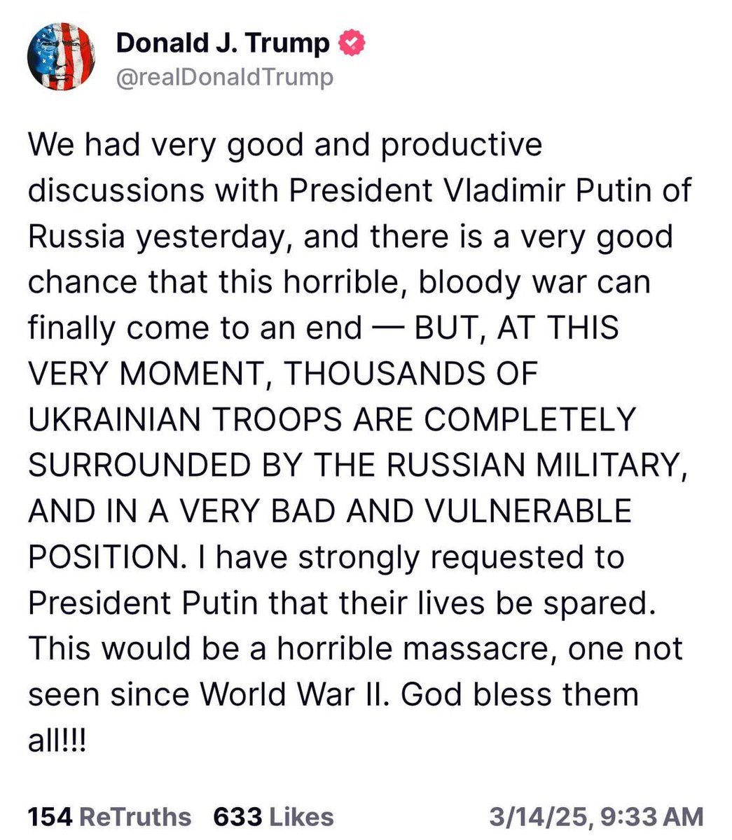 ianmiles's tweet photo. Trump confirms: Putin and Trump have had "very good and productive" talks on Ukraine. https://t.co/iUDvY7psMr