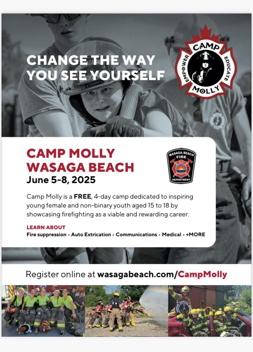 Attention all young ladies looking for an exciting adventure. Check out our website at wasagabeach/campmolly to register for our amazing four-day firefighting camp.
<a href="/WB_Media/">Town of Wasaga Beach</a>