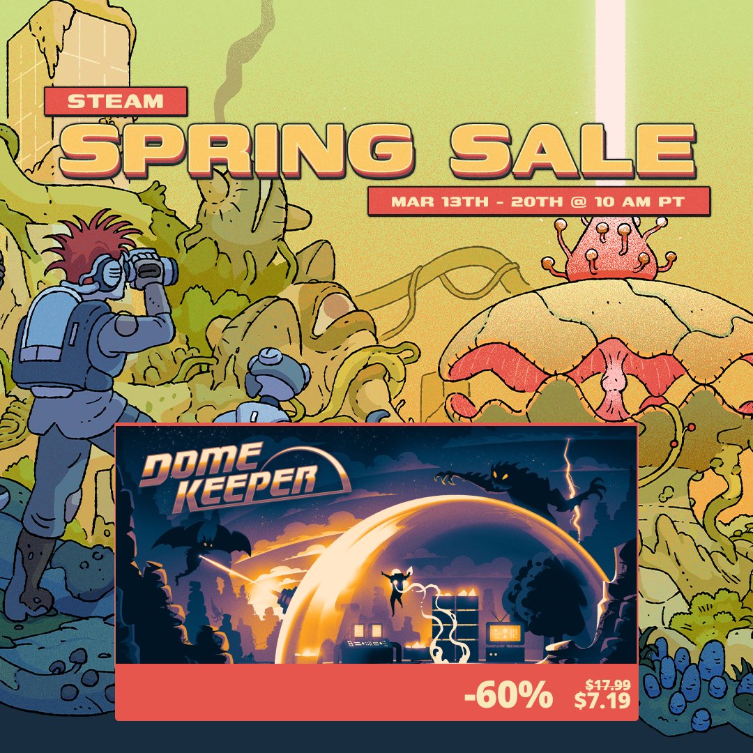 DomeKeeper's tweet image. 💸Steam Spring Sale Time💸
Get a whopping 60% off Dome Keeper on Steam right now!