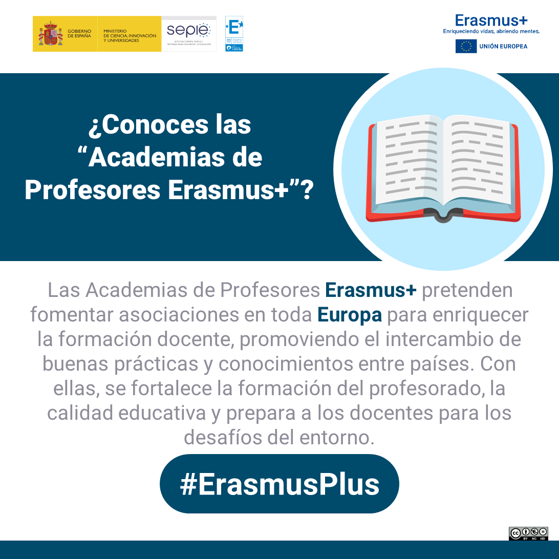 sepiegob's tweet photo. ¿Conoces las Academias de Profesores #ErasmusPlus? 

Pretenden fomentar asociaciones en toda Europa para enriquecer la formación docente, promoviendo el intercambio de buenas prácticas y conocimientos en otros países 🔝. https://t.co/7tW7VPh35E