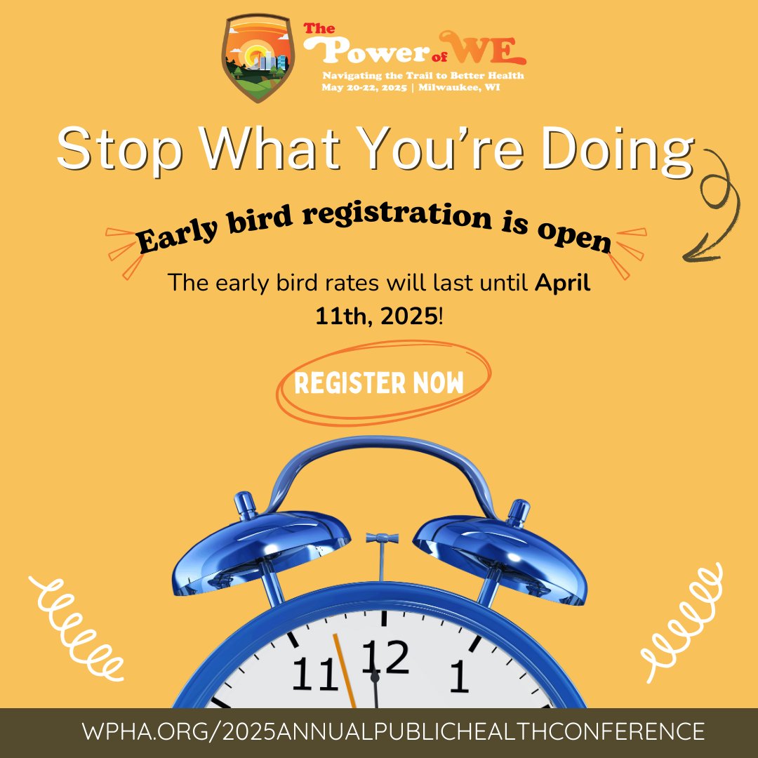 Registration is now open for the annual conference. Register today for the early bird discount. wpha.com/2025annualpubl… #WPHA #WALHDAB #PublicHealth #publichealthconference