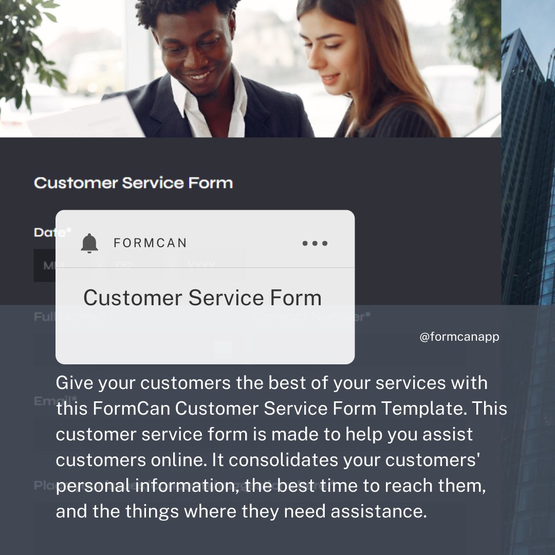 FormCanApp's tweet image. Enhance your customer support with ready-to-use service form templates! 📝 Simplify requests, streamline responses, and provide seamless service. 

Get started today! Sign up with us.
bit.ly/3DEQxuS

#CustomerService #FormTemplates #EfficientSupport