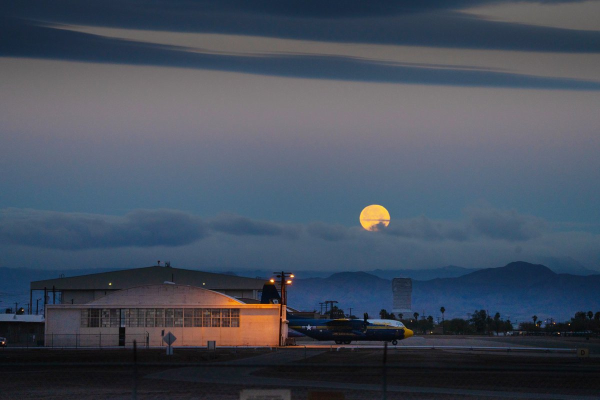 Moon set from  El Centro with the C-130J better known as Fat Albert, assigned to the Blue Angels