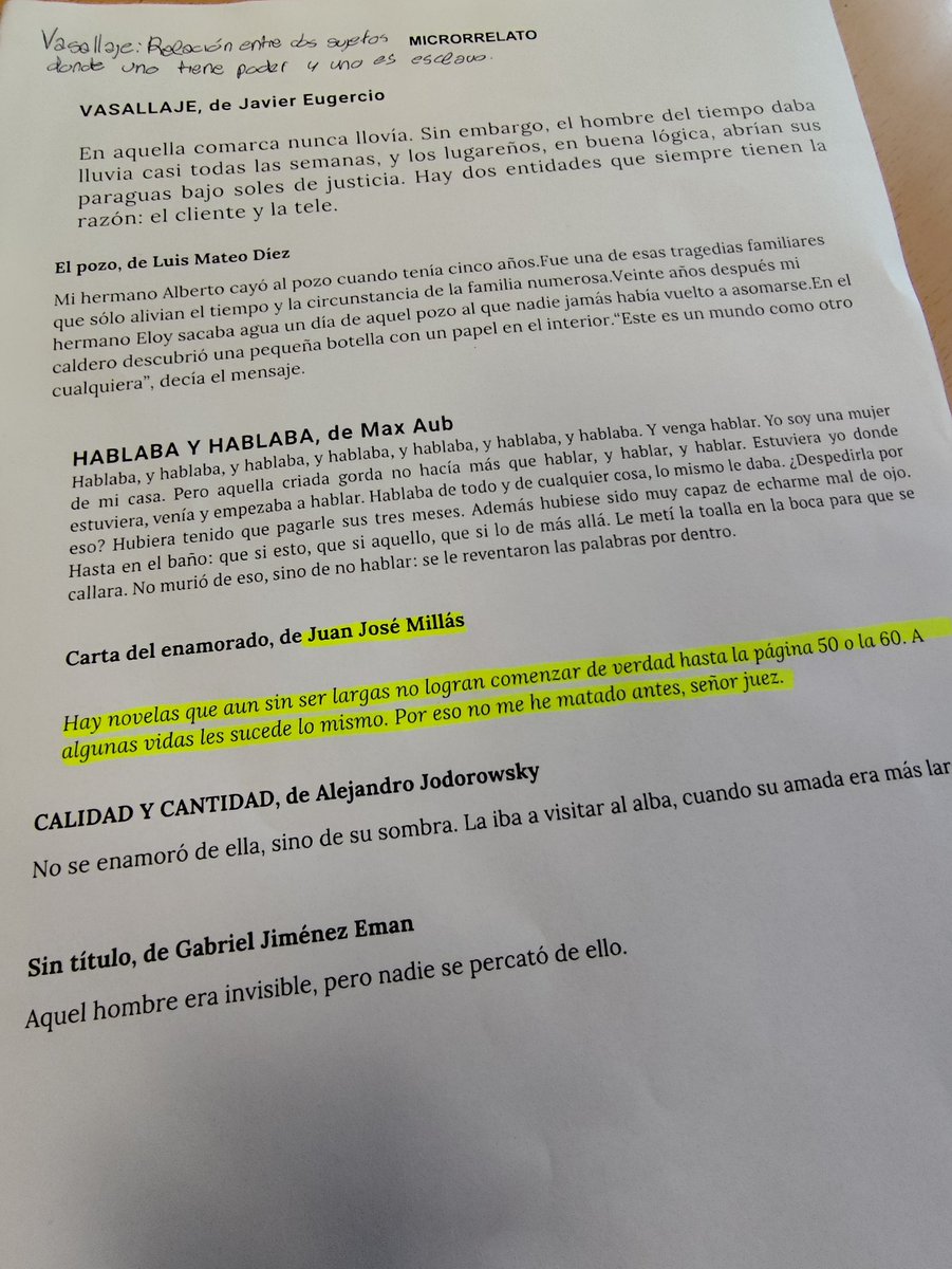 Esta mañana, en 3° de ESO, una alumna se ha enamorado de un microrrelato. Se lo queríamos hacer saber...
<a href="/JuanJoseMillas/">Juan José Millás</a>