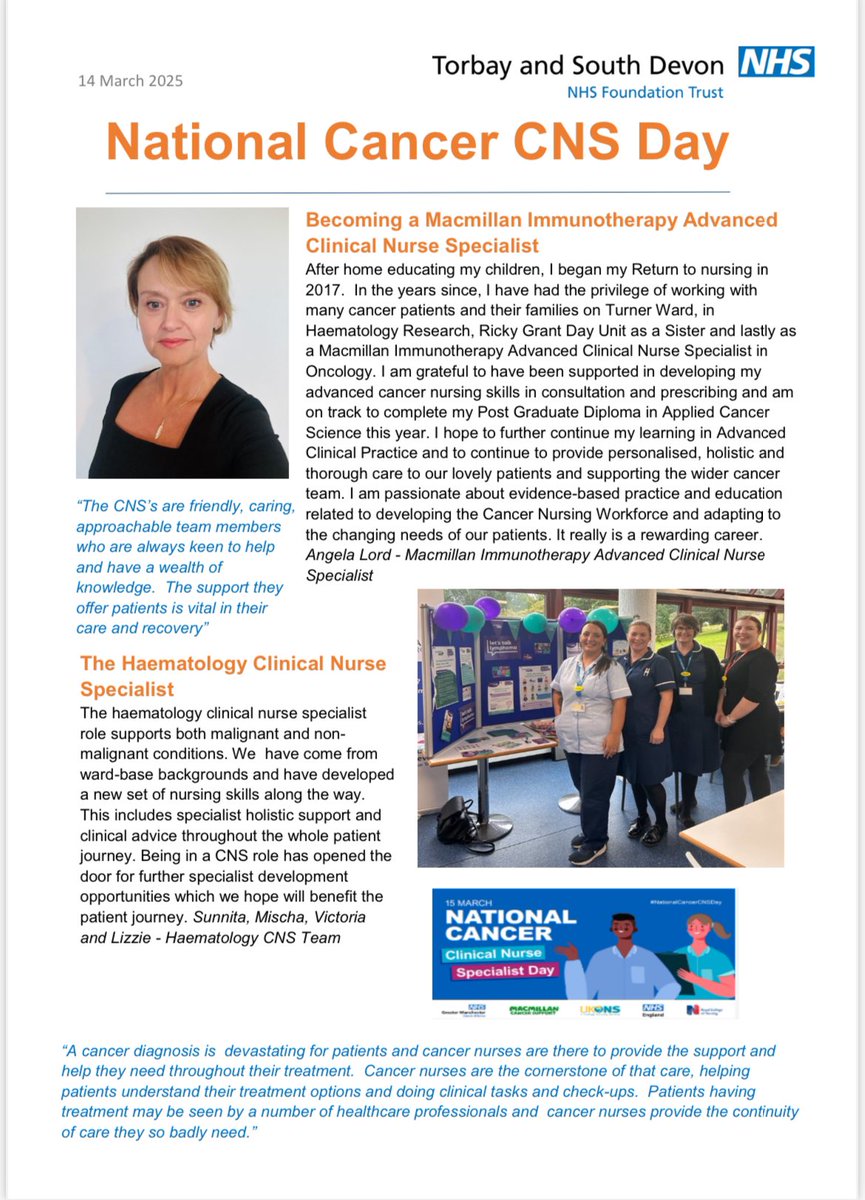 Cancer Nursing Careers <a href="/PeninsulaCancer/">Peninsula Cancer Alliance</a> <a href="/TorbaySDevonNHS/">Torbay and South Devon NHS Foundation Trust</a> <a href="/UKONSmember/">UKONS</a> <a href="/macmillancancer/">Macmillan Cancer Support</a> <a href="/Lorna_Allen_001/">Lorna</a> #NationalCancerCNSDay 💚💙💚
