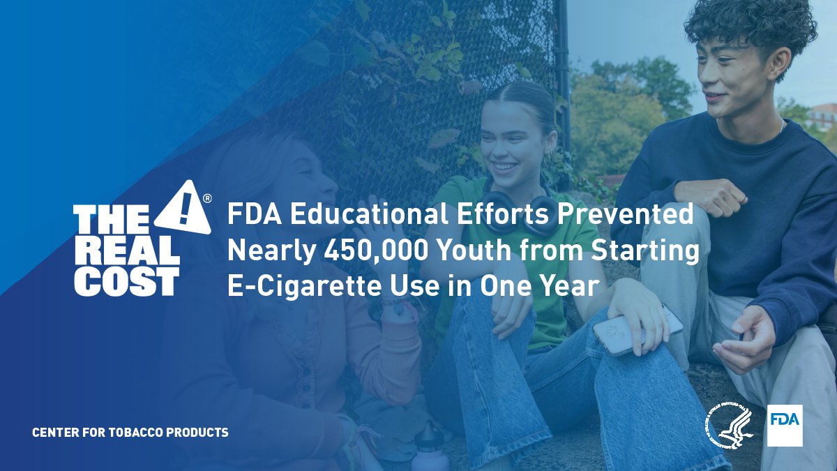 FDA Tobacco (@fdatobacco) on Twitter photo Today, <a href="/AmJPrevMed/">American Journal of Preventive Medicine (AJPM)</a> published a study co-authored by FDA scientists showing “The Real Cost” educational campaign prevented an estimated 444,252 American youth from starting to use e-cigarettes between 2023 and 2024. fda.gov/news-events/pr… Today, <a href="/AmJPrevMed/">American Journal of Preventive Medicine (AJPM)</a> published a study co-authored by FDA scientists showing “The Real Cost” educational campaign prevented an estimated 444,252 American youth from starting to use e-cigarettes between 2023 and 2024. fda.gov/news-events/pr…