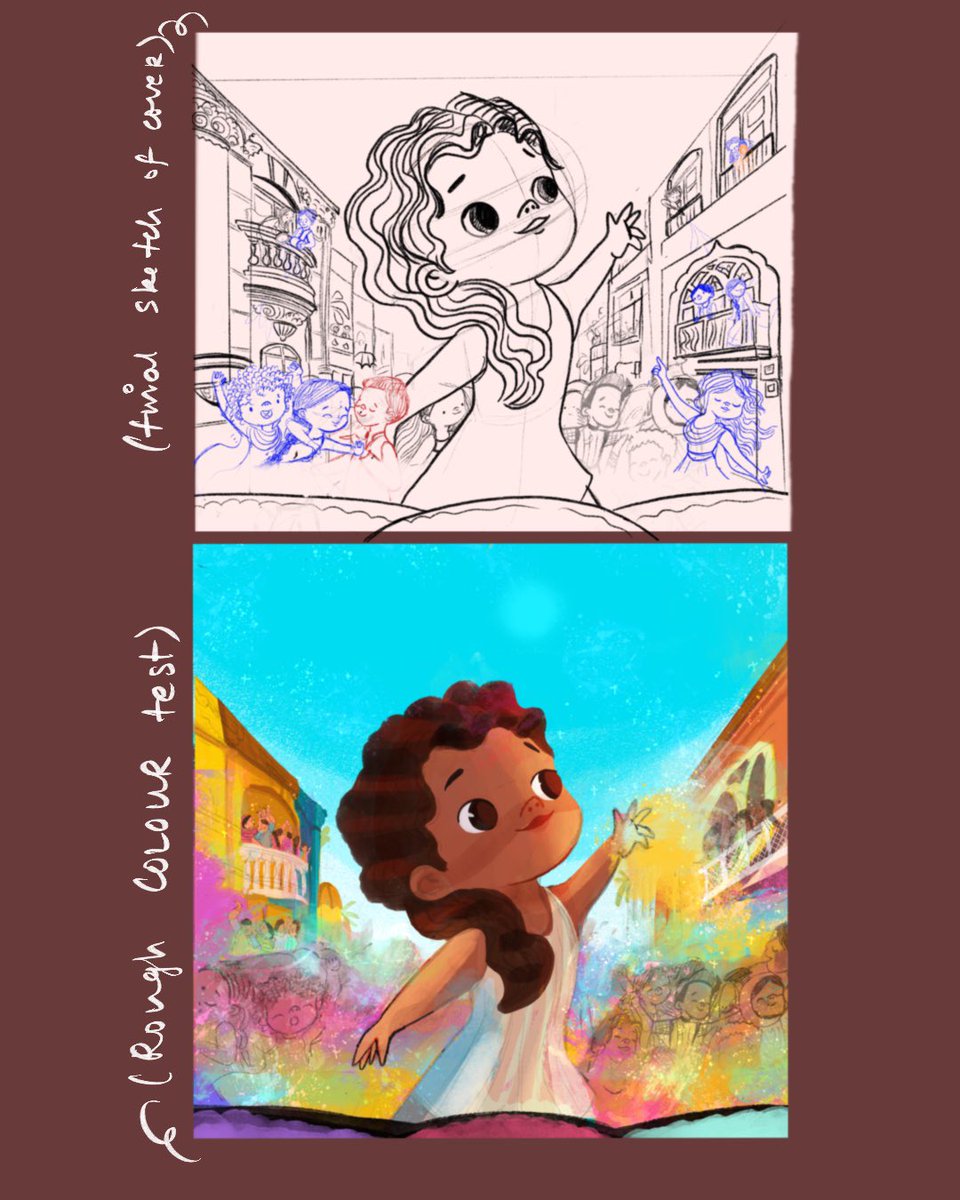 Part 3 : Cover Design
The concept is to depict the main character, Maya, immersed in vibrant colors and celebrating the festival amidst the crowd.