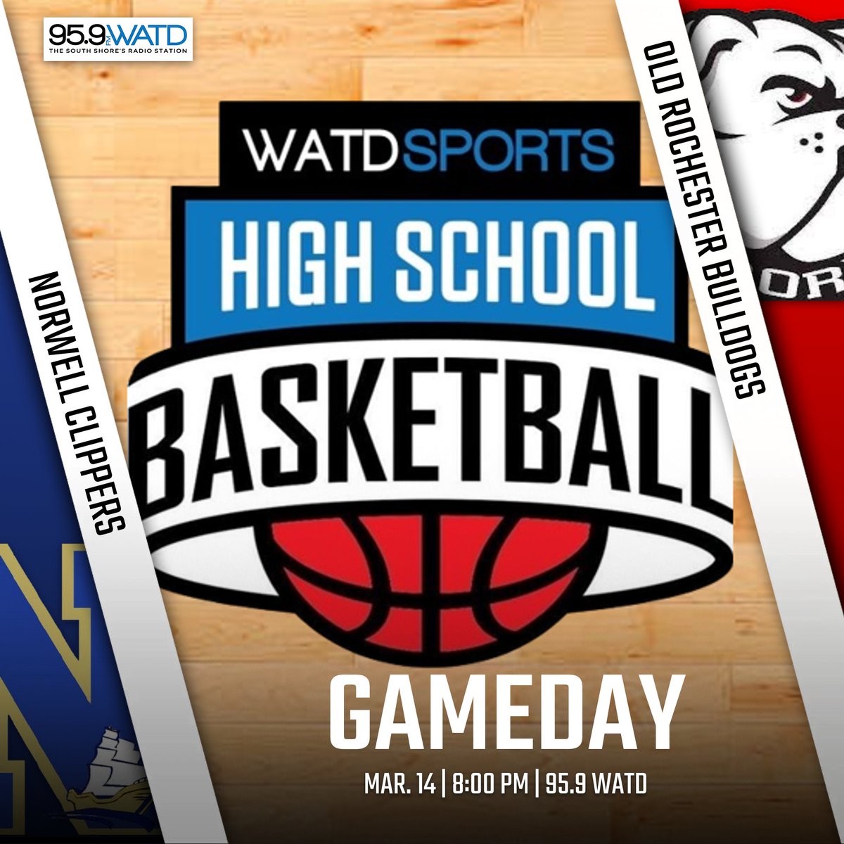 WATD Sports (@seonwatd) on Twitter photo GAMEDAY!
Two titles on the line tonight on <a href="/959watdfm/">WATD-FM 🎙</a>!
First, <a href="/girlsnhshoops/">Norwell Girls Basketball</a> takes on <a href="/Smhgirlshoop/">SMHgirlshoop</a> for the D3 girls crown
Then, <a href="/ClipperAD/">Norwell HS Athletics</a> meets <a href="/ORR_Hoops/">ORR Boys Basketball</a> for the D3 boys 'ship
Listen live from the Tsongas Center ⬇️
🕖 6:15 & 8:00
📻 95.9 WATD
💻 959watd.com GAMEDAY!
Two titles on the line tonight on <a href="/959watdfm/">WATD-FM 🎙</a>!
First, <a href="/girlsnhshoops/">Norwell Girls Basketball</a> takes on <a href="/Smhgirlshoop/">SMHgirlshoop</a> for the D3 girls crown
Then, <a href="/ClipperAD/">Norwell HS Athletics</a> meets <a href="/ORR_Hoops/">ORR Boys Basketball</a> for the D3 boys 'ship
Listen live from the Tsongas Center ⬇️
🕖 6:15 & 8:00
📻 95.9 WATD
💻 959watd.com
