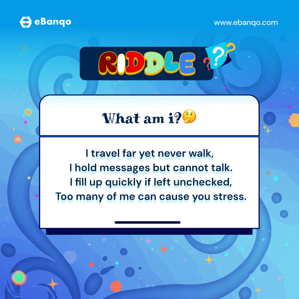 ebanqoinc's tweet image. Put your thinking caps on—it’s riddle time! 🤔✨
Think you have what it takes to solve this? Prove your skills by typing your answer down in the comments below! 👇

#TGIF
#riddlechallenge
#riddletime
#ebanqo