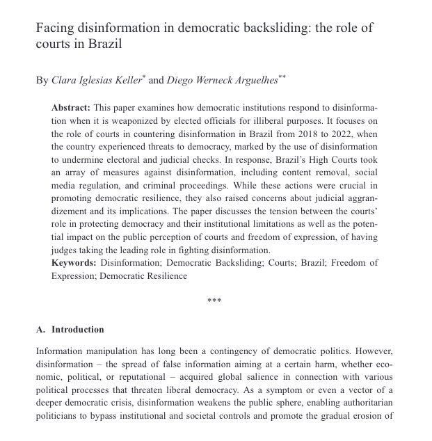 World Comparative Law / VRUe (@wcl_vru) on Twitter photo How do courts respond to #disinformation in democratic #backsliding? In our recent issue <a href="/claraig/">Clara Iglesias Keller</a> and Diego Werneck Arguelhes examine how 🇧🇷 courts navigate the tensions between their role in protecting democracy and institutional limitations🔓 nomos-elibrary.de/de/10.5771/050… How do courts respond to #disinformation in democratic #backsliding? In our recent issue <a href="/claraig/">Clara Iglesias Keller</a> and Diego Werneck Arguelhes examine how 🇧🇷 courts navigate the tensions between their role in protecting democracy and institutional limitations🔓 nomos-elibrary.de/de/10.5771/050…