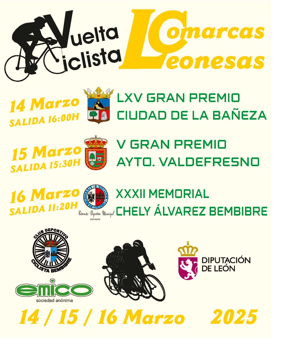 Emico_SA's tweet photo. Un fin de semana de emoción y espectáculo con el equipo @Bembiciclismo en el Challenge Comarcas Leonesas;
Con un total de 3 etapas en tres localidades leonesas, la competición promete ser una gran fiesta del ciclismo en la provincia.
Más de 160 ciclistas de toda España y Portugal https://t.co/knmb5tb7sr