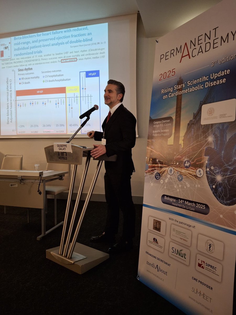 GiuseppeGalati_'s tweet photo. 🔥 It was a pleasure coming back to #Bologna for the 3rd edition of #PermanentAcademy to talk about “ #Beta_blockers in #HFpEF “ a complex &amp; controversial topic 

Thank you @afgcicero &amp; @FedericaFogacci  for the invitation 🍀

@LuPoten @JJheart_doc https://t.co/8ovlWEfZlx