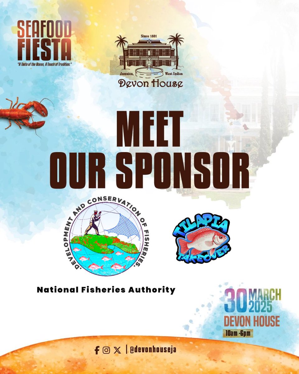 🐟🎉 #TilapiaTakeover is happening at the Devon House Seafood Fiesta! We’re proud to have our Gold Sponsor, <a href="/thenfajamaica/">National Fisheries Authority JA</a> , on board as we celebrate the best of Jamaican seafood. Join us on March 30, 2025, for a day of great food, good vibes, and family fun! 🍽️🎶✨