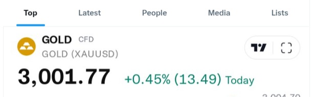 Kryptolady8's tweet photo. $GOLD has broken through $3000! Cajab🙆‍♂️ https://t.co/87dG35GM6o