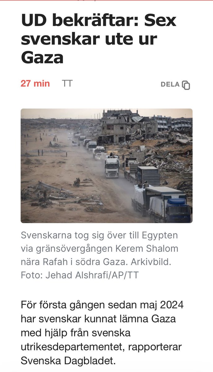 Det här är INTE svenskar🤬Sedan kriget inleddes den 7 oktober 2023 efter Hamas storskaliga terrorattack mot Israel har runt 600 svenskar lämnat Gaza. Ett 50-tal svenska medborgare uppskattas fortfarande vara kvar, men siffran är osäker. #kickthemout