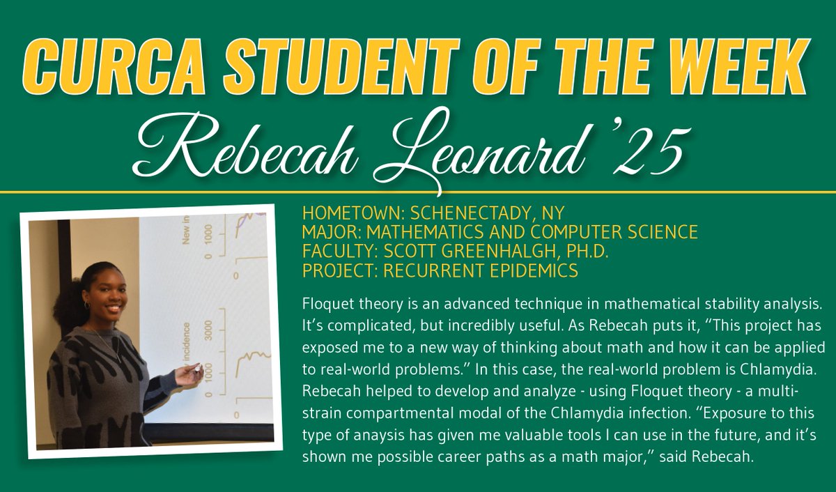 Congrats to Rebecah on being named <a href="/SienaCollege/">Siena</a> CURCA student of the week!