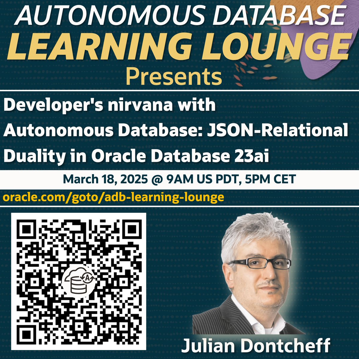 Achieve #Developer's Nirvana with the new #JSON-#Relational #Duality! Register at: apexadb.oracle.com/ords/r/tech/ca…
#Oracle #Database #23ai combines the simplicity of the JSON document model with the power of the relational model
#AutonomousDatabase #ADB #LearningLounge #ADBLearningLounge