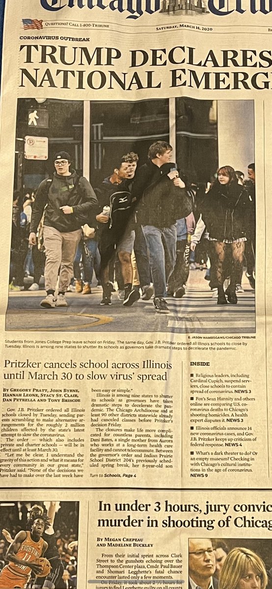 The Chicago Tribune front page for March 14th, 2020. 

Happy 5 year anniversary?