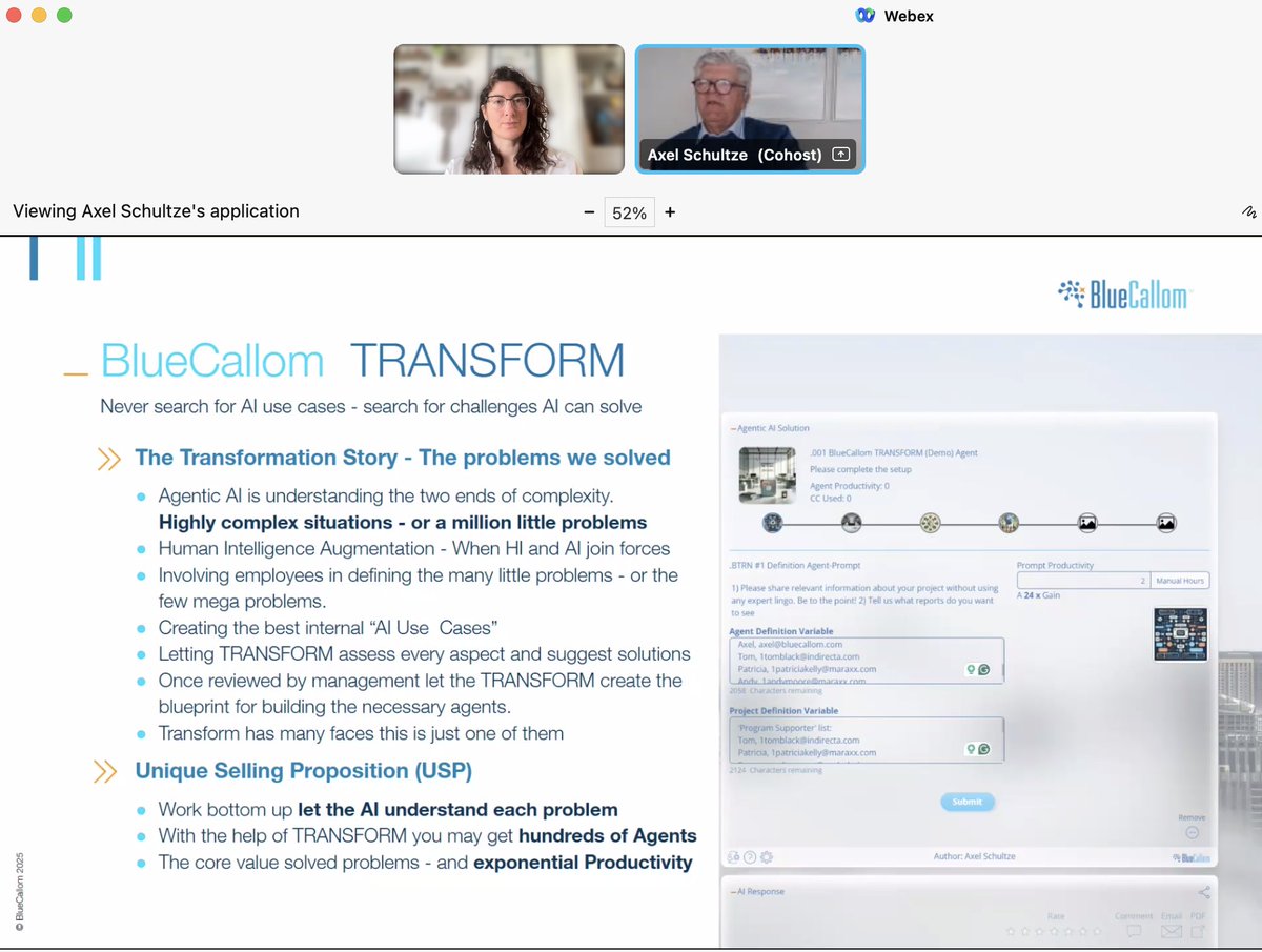 BlueCallom's tweet image. 𝗕𝘂𝘀𝗶𝗻𝗲𝘀𝘀 𝗧𝗿𝗮𝗻𝘀𝗳𝗼𝗿𝗺𝗮𝘁𝗶𝗼𝗻 𝘄𝗶𝘁𝗵 #𝗔𝗜 
An insightful session discovering #UseCases and #features of #TRANSFORM - the #AgenticAI Solution designed to identify #productivity leaks across organizations.
Recording here: 🔗 lnkd.in/dAvEWNXf
#BlueCallom