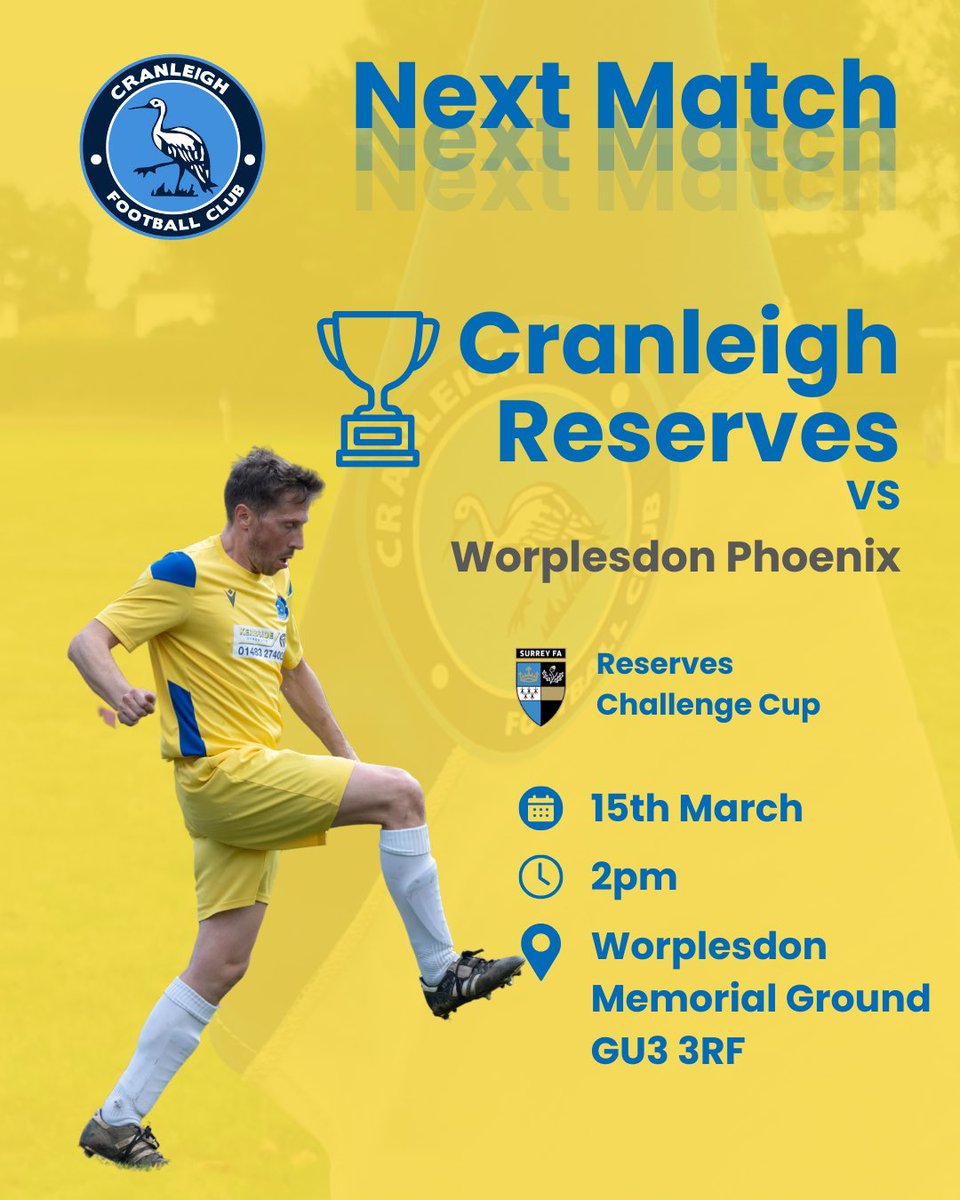 OfficialCranes's tweet photo. The Reserves are in action this weekend, as they take on Worplesdon in the semi-final of the Reserves Challenge Cup. Read more: https://t.co/SV8i52sv2x https://t.co/gqeQcilEvN