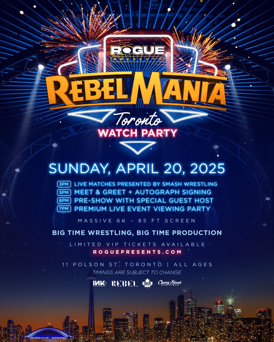 roguepresents (@rogue_presents) on Twitter photo The energy of live <a href="/smashwrestling/">Smash Wrestling</a> followed by Mania on an 85-ft screen at Canada’s largest entertainment complex!
Toronto celebrates the biggest night in wrestling with a state-of-the-art audio/visual experience unlike any other. 🇨🇦
Tickets: RoguePresents.com The energy of live <a href="/smashwrestling/">Smash Wrestling</a> followed by Mania on an 85-ft screen at Canada’s largest entertainment complex!
Toronto celebrates the biggest night in wrestling with a state-of-the-art audio/visual experience unlike any other. 🇨🇦
Tickets: RoguePresents.com