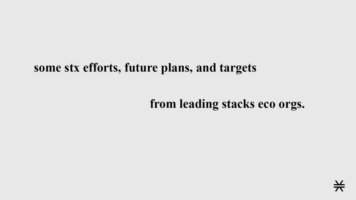 Rick_Sebastiaan's tweet photo. Some @Stacks eco leaders recently spoke about STX goals and focus areas. These should excite you:

- Tier 1 Stablecoin integration: Enable seamless fiat-to-BTC conversions.
- Bridging: Launch Axelar, complete additional bridges, and provide robust SDKs for integration.
- Liquidity Growth: Raise sBTC cap, enable exchange-based sBTC purchases, facilitate direct BTC withdrawals to Stacks, and drive both on-chain and off-chain liquidity.
- Application Growth: Stacks Foundation to continue investing in developer education and supporting community initiatives like BFF to drive widespread adoption through new and mature Bitcoin-centric apps.
- DeFi Custody Integrations: Expand SIP-10 support across custody and infrastructure providers, unlocking stacking, sBTC minting, and broader DeFi connectivity.
- Capital Formation: Establish funds to accelerate developer growth, integrations, and total value locked (TVL).
- Speed & Reliability: Continue driving towards reliable, sub-5-second blocks.
- Institutional Engagement: Build deeper institutional relationships, particularly targeting funds, investors, and whales in Asia and the UAE.
- Developer Ecosystem: Stacks Foundation to expand programming that made Stacks one of Electric Capital’s fastest-growing developer ecosystems—enhancing hackathons, partnerships, education, and incentives.