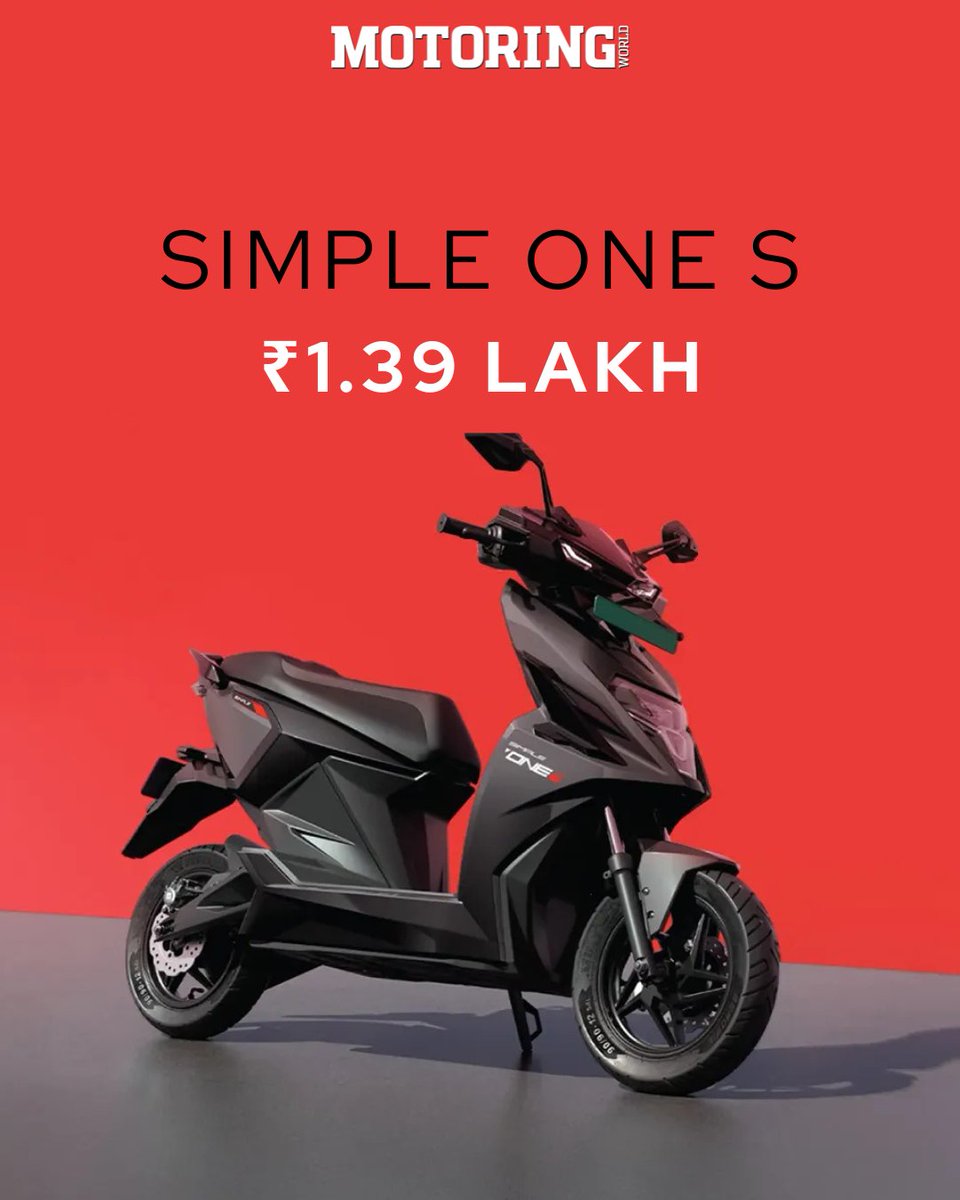 MyMotoringWorld's tweet photo. #SimpleEnergy has launched the #OneS electric scooter at ₹1,39,999! Replacing the Dot One, the OneS offers a 3.7kWh fixed battery, delivering an impressive 181 km range and a top speed of 105 km/h. Available now across 15 locations!

#SimpleOneS #MotoringWorld @SimpleEnergy https://t.co/wyWRy71xhJ