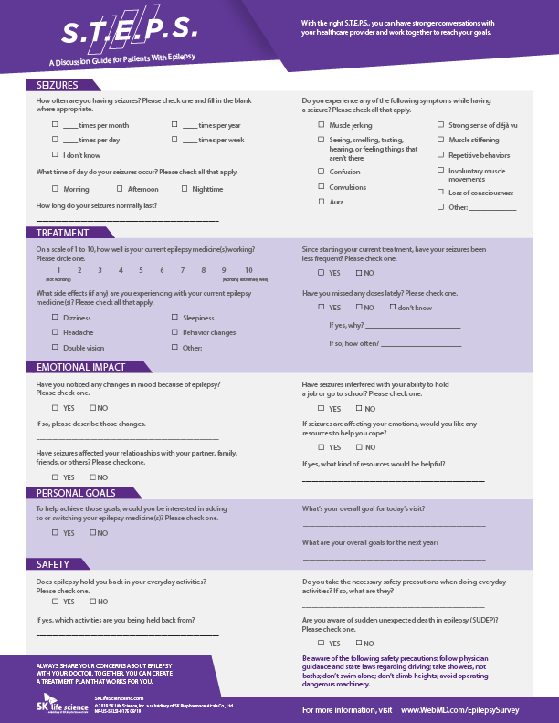 S.T.E.P.S. is designed to prepare you for your next doctor's appointment and to foster better communication between you and your care team. Together, you can create an effective treatment plan that works for you.

epilepsyallianceamerica.org/programs-servi…