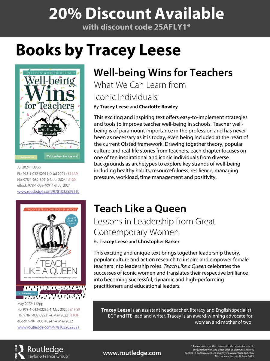 We’d like to take this opportunity to share and celebrate the wonderful work of one of our amazing SCITT Professional Mentors, Tracey Leese, and her teacher well-being books! One of our SCITT Alumni and Strategic Board member, Charlotte Rowley, also co-wrote one of the books!👏🏽⭐️