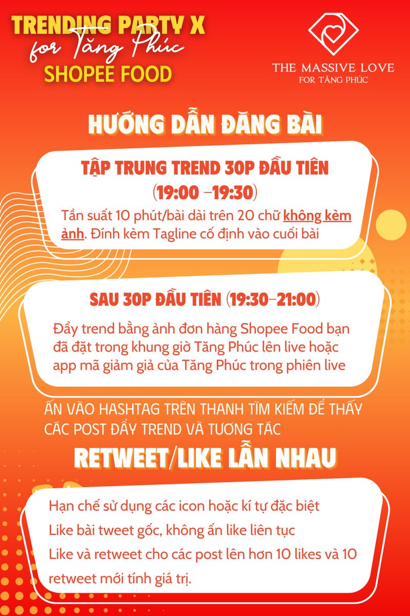 Massivelove4TP's tweet photo. [𝗧𝗥𝗘𝗡𝗗𝗜𝗡𝗚 𝗣𝗔𝗥𝗧𝗬 𝗢𝗡 𝗫 𝗙𝗢𝗥 𝗧𝗔̆𝗡𝗚 𝗣𝗛𝗨́𝗖 𝗦𝗜𝗡𝗚𝗘𝗥]
📣📣 Tiếp tục sau thành công của đợt trước, ngày 16/03 này chúng ta lại tiếp tục đẩy trend trên X
️🛒𝑻𝒂𝒈𝒍𝒊𝒏𝒆 & 𝑯𝒂𝒔𝒕𝒂𝒈
Tăng Phúc ShopeeFood 1503
#TangPhuc  #TangPhucxShopeeFood #ShopeeFood1503
⏳Từ 19h00 - 21h00 ngày 16/3/2025
👉Hướng dẫn chi tiết ⬇️⬇️
🎯🎯
Mọi người mình nhớ lưu lại ảnh đơn mua tại ShopeeFood ngày 15/3 để đăng tải nha
🎯🎯 Chú ý
• Không đăng hagtag trước 18:30 ngày 16/3/2025
