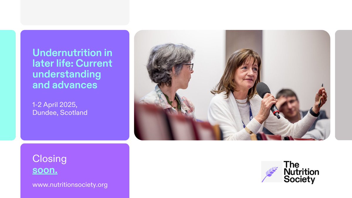 Registration closes soon for our Scottish Conference 2025: Understanding #undernutrition in later life: Current understanding and advances. 
1-2 April, Dundee.
🔗Register bit.ly/42b1RJa  

#nutrition #malnutrition #sarcopenia #weightloss #ageingnutrition #dietitian