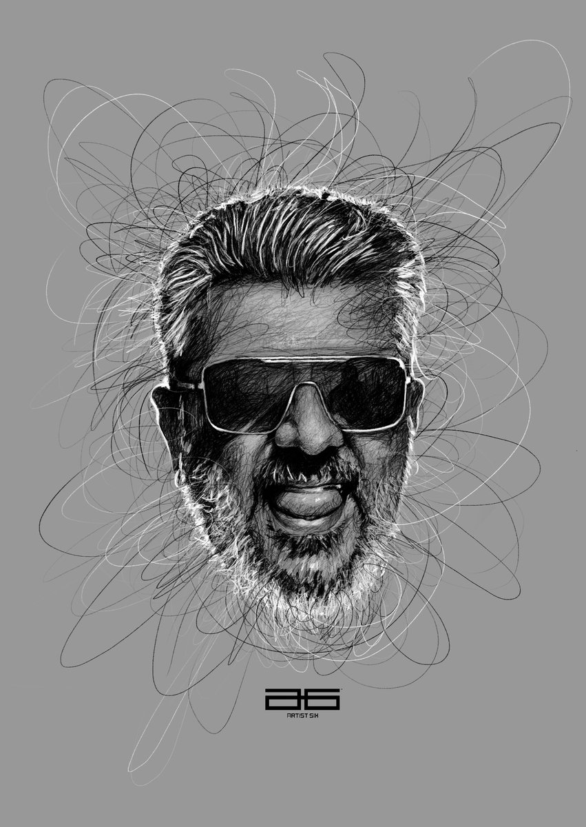 Artistsix's tweet photo. Happy to Scribble Art for @ThalaFansClub Sir and Dedicated this to all AK  Fans #scribbleart #artistsix #paarvaigalpaintings https://t.co/PjQsrbQheB