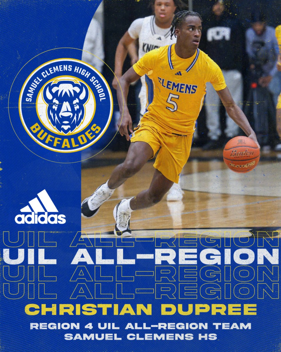 Samuel Clemens Men’s Basketball (@samuelclemensbb) on Twitter photo Congratulations to <a href="/0fficialchris9/">Christian Dupree</a>
for earning a spot on the UIL All-Region Team! 🏆🔥
Your hard work, dedication, and talent have set you apart. Proud to see you represent Clemens Basketball at the highest level! #GoBuffs #AllRegion #BuffaloPride Congratulations to <a href="/0fficialchris9/">Christian Dupree</a>
for earning a spot on the UIL All-Region Team! 🏆🔥
Your hard work, dedication, and talent have set you apart. Proud to see you represent Clemens Basketball at the highest level! #GoBuffs #AllRegion #BuffaloPride