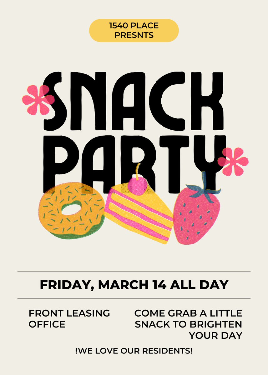 1540_Place's tweet photo. 🎉 Snack Party All Day! 🎉

Come visit us at the office for some tasty treats! We’re excited to show our love for our amazing residents and can’t wait to share some delicious snacks with you all. See you soon! 😊🍪 https://t.co/atMq3xd3pk
