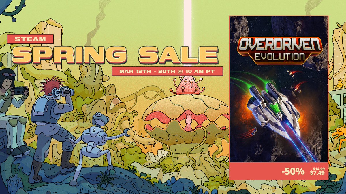 TOMAGameStudio's tweet photo. 🥳Overdriven Evolution is participating in the Steam Spring Sale 🌸
The game will have a 50% discount, don't miss it
#steamsale #steamspring #indiegame #STG #shmup #steamdeck https://t.co/alpVH34GGl