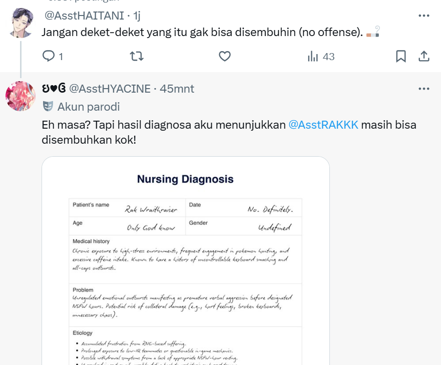 CS27Wulan's tweet photo. @ProfHIMEJIMA Karena Hyacine mau teman-teman semua sehat sentosa, jadi Hyacine resepkan obat, buat diagnosa, dan kasih snack! (4) https://t.co/X8X2qDBoXA