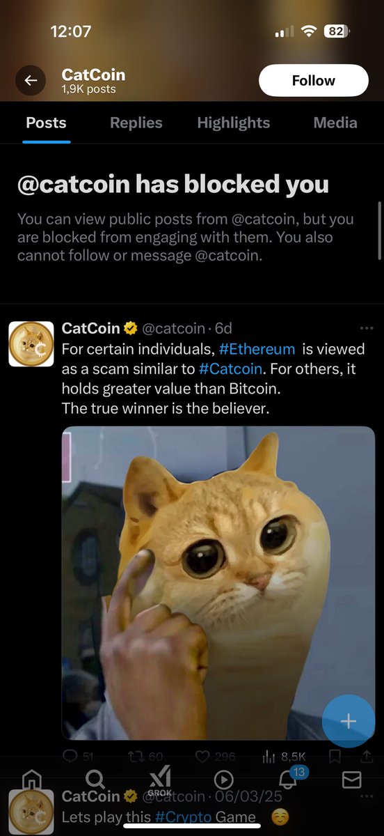 #catcoin #Catcoin <a href="/catcoin/">CatCoin</a> is a scam. Only dev accounts keep trying to lure people in to have more edit liquidity. They blocked me because I was asking questions. Nothing is going on with the project. Don't be fooled!!!