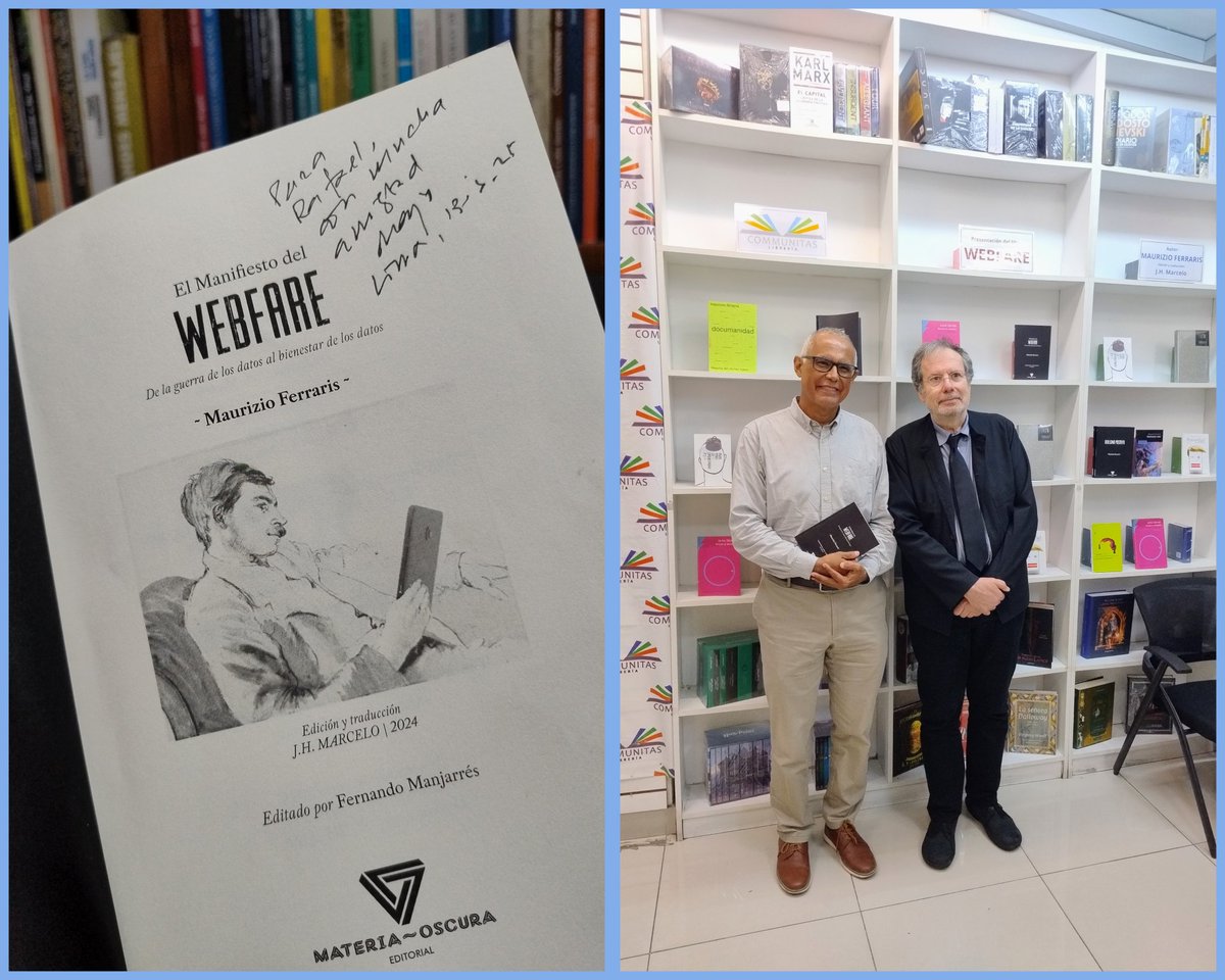 Presentación del libro "WEBFARE: de la guerra de los datos al bienestar de los datos" del filósofo Maurizio Ferraris en la librería Communitas. Una aproximación novedosa y filosófica al mundo digital desde el denominado "Nuevo Realismo".