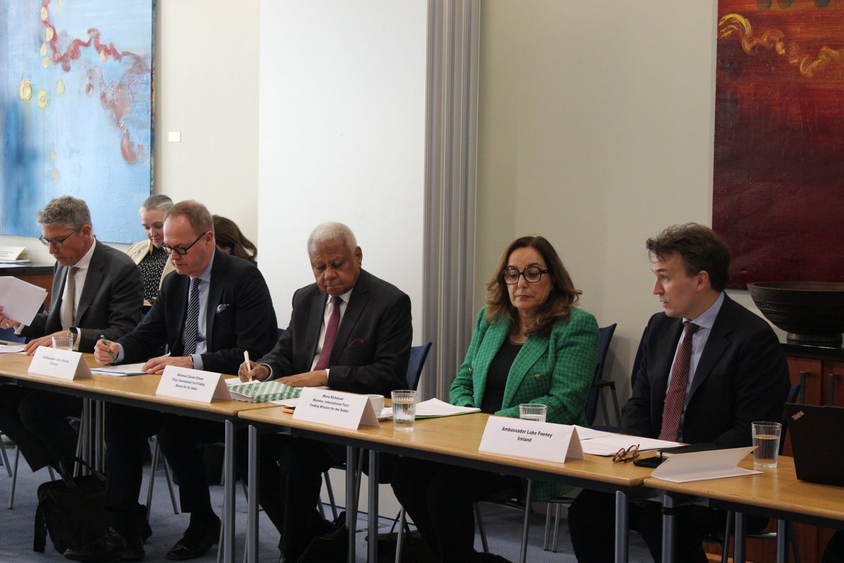 Today, together with <a href="/IrelandInEU/">Ireland In The EU</a>, we hosted a discussion on the conflict in Sudan, focusing on accountability for grave IHL &amp; human rights violations with experts of the Independent International Fact-Finding Mission for Sudan, Chair Mohamed Chande Othman and Mona Rishmawi. 1/2