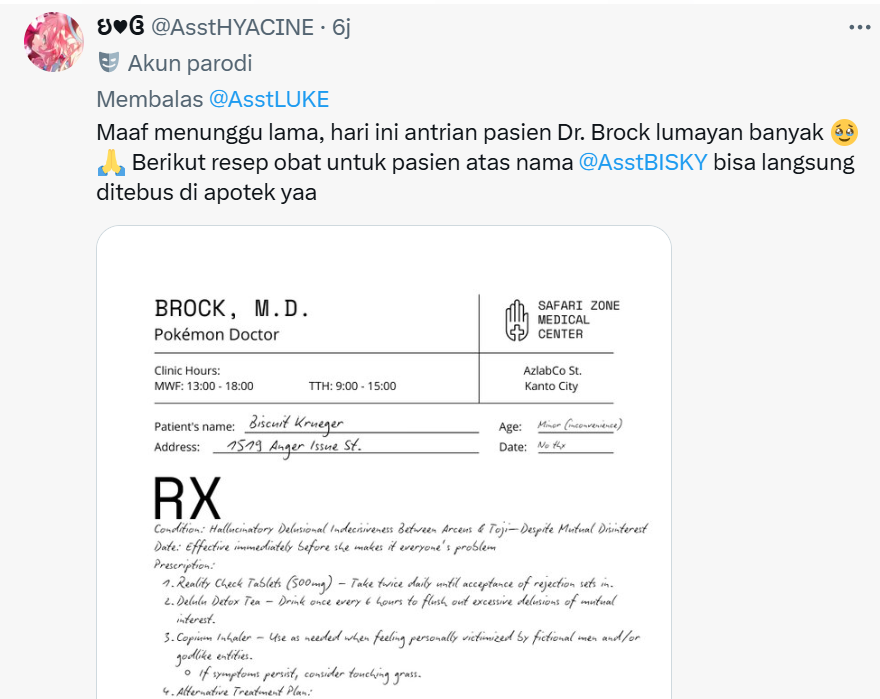 CS27Wulan's tweet photo. @ProfHIMEJIMA Karena Hyacine mau teman-teman semua sehat sentosa, jadi Hyacine resepkan obat, buat diagnosa, dan kasih snack! (4) https://t.co/X8X2qDBoXA