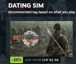 New Steam sale goes crazy lmao
I don't even think I own a "Dating Sim" game, but then again if these are the recommendations what do I know