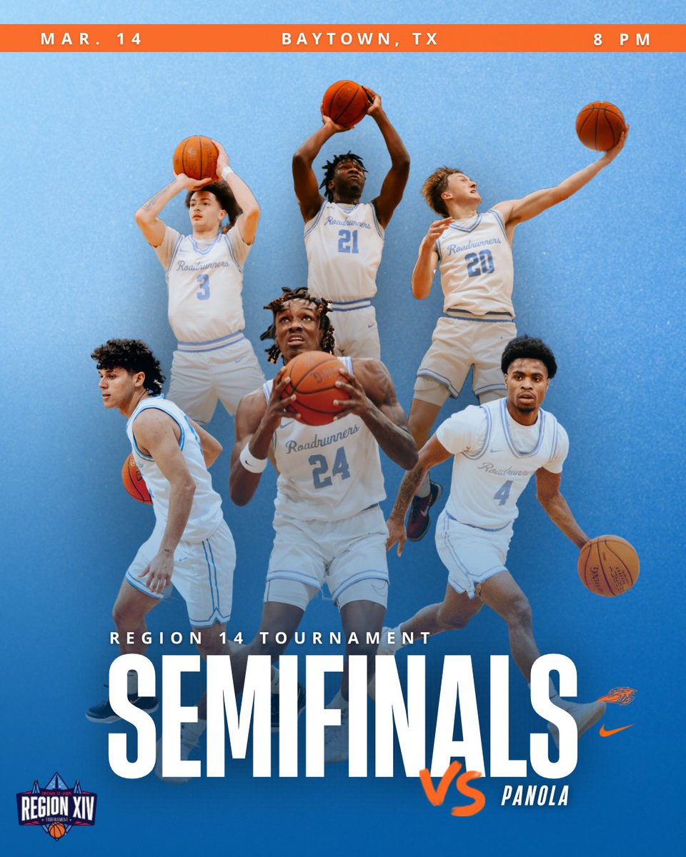Angelina Men’s Basketball (@angelinahoops) on Twitter photo REGION 14 SEMIFINALS 
No. 12 Roadrunners take on No. 9 Panola tonight in the Region 14 Semifinals!!! 
 
📍: Lee College - Baytown, TX
⏰: 8pm
Live stream: tsbnsports.com/panola-vs-ange…
#RunEm REGION 14 SEMIFINALS 
No. 12 Roadrunners take on No. 9 Panola tonight in the Region 14 Semifinals!!! 
 
📍: Lee College - Baytown, TX
⏰: 8pm
Live stream: tsbnsports.com/panola-vs-ange…
#RunEm