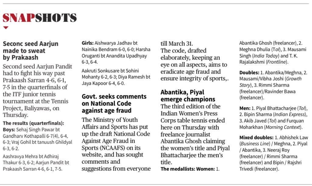 Furquan Moharkan (@imfmoharkan) on Twitter photo So, <a href="/MorningContext/">The Morning Context</a> and me got mentioned in today’s <a href="/the_hindu/">The Hindu</a> ! But this time not for a story. This time for winning bronze in Men’s Singles at <a href="/iwpcdelhi/">Indian Women’s Press Corps</a> Third Table Tennis Championship. So, <a href="/MorningContext/">The Morning Context</a> and me got mentioned in today’s <a href="/the_hindu/">The Hindu</a> ! But this time not for a story. This time for winning bronze in Men’s Singles at <a href="/iwpcdelhi/">Indian Women’s Press Corps</a> Third Table Tennis Championship.