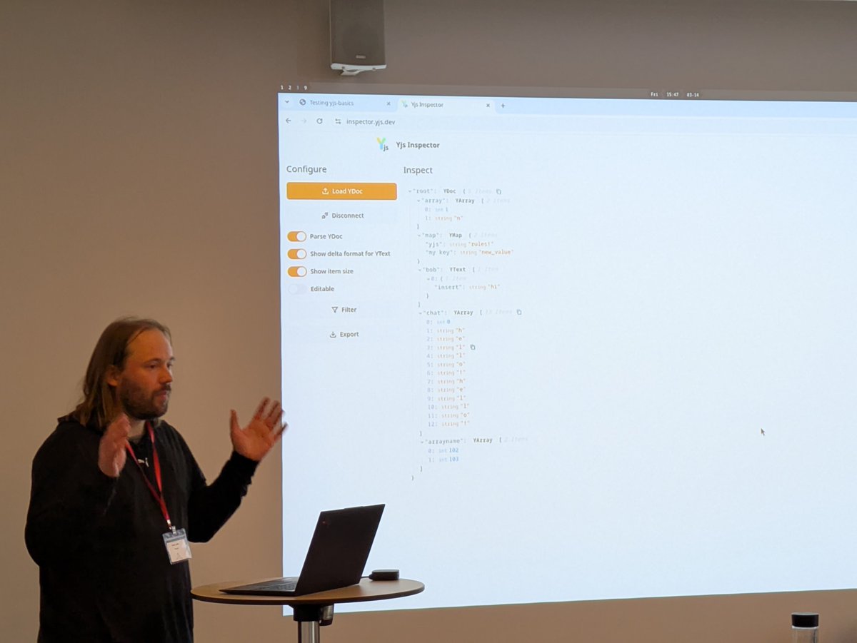 .<a href="/kevin_jahns/">Kevin Jahns</a> teaches his #BOB2025 tutorial "Build collaborative applications with Yjs"